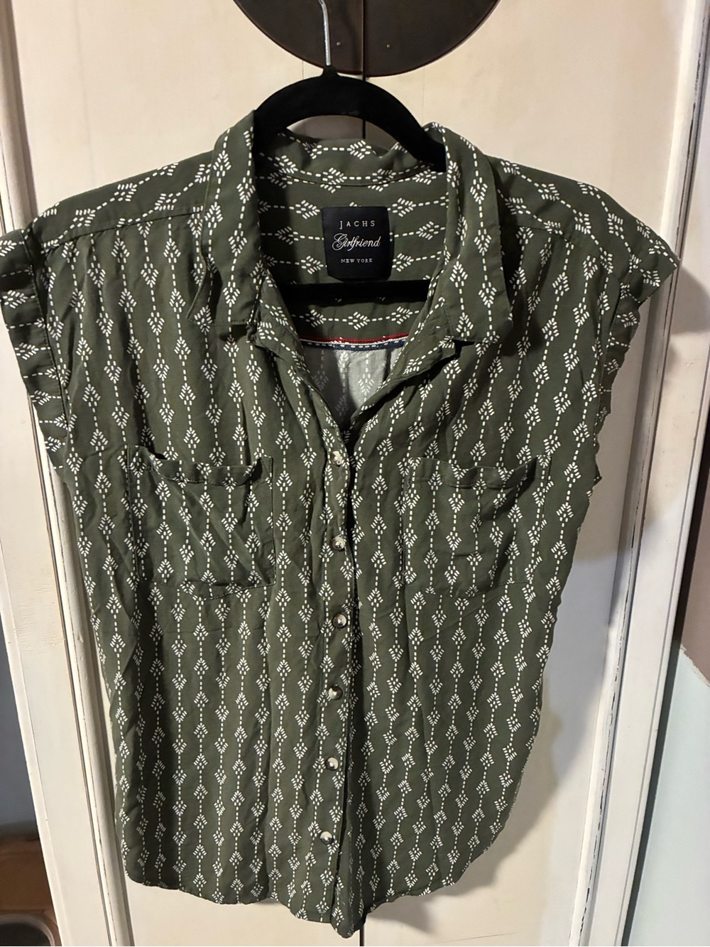 Jachs Olive Green Patterned Short-Sleeve Button-Down Shirt